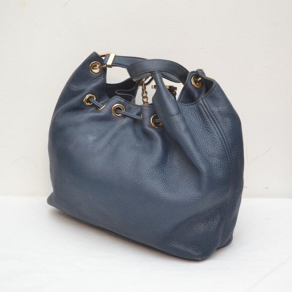 Michael Kors Camden Drawstring Navy and Gold Shoulder Bag with Pebbled Leather P - Picture 3 of 6